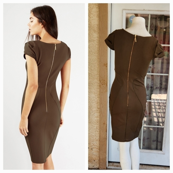 This pencil body shape brown-coloured bodycon is made from ever-so-flattering - Picture 3 of 9